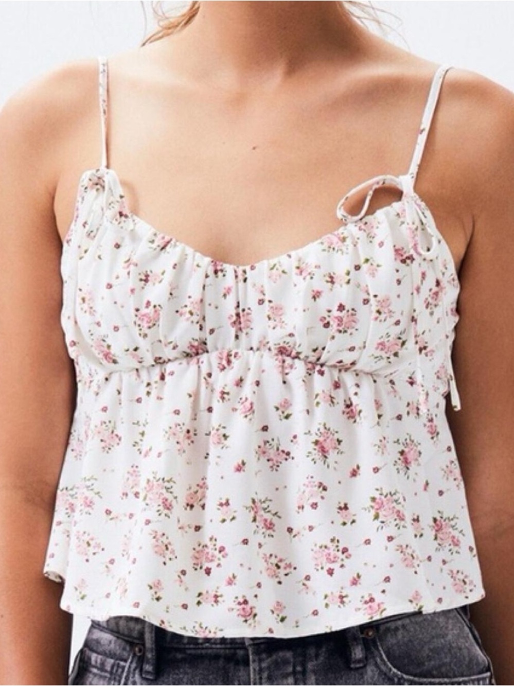 PacSun White Floral Tie-Shoulder Cami